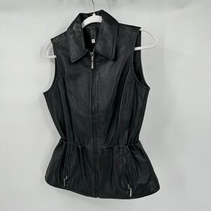 Vakko Womens Vintage Leather Vest Size S Black Minimalist Moto Indie Sleaze Edgy